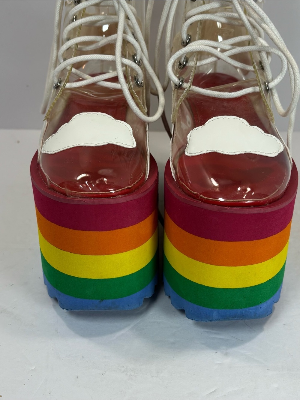 Dolls Kill Current Mood Happy Daze Rainbow Platform Clear Pride Boots Size 5 - Picture 3 of 10